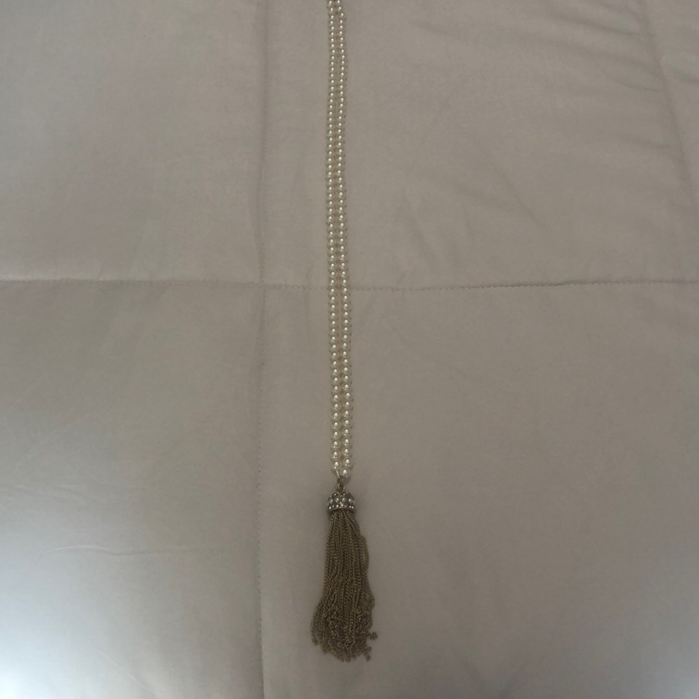 J. Crew Gold Pearl Tassel Necklace